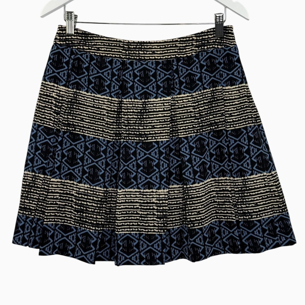 Maison Jules Women's Size L Blue Black Cream Geometric A-Line Skirt Lined